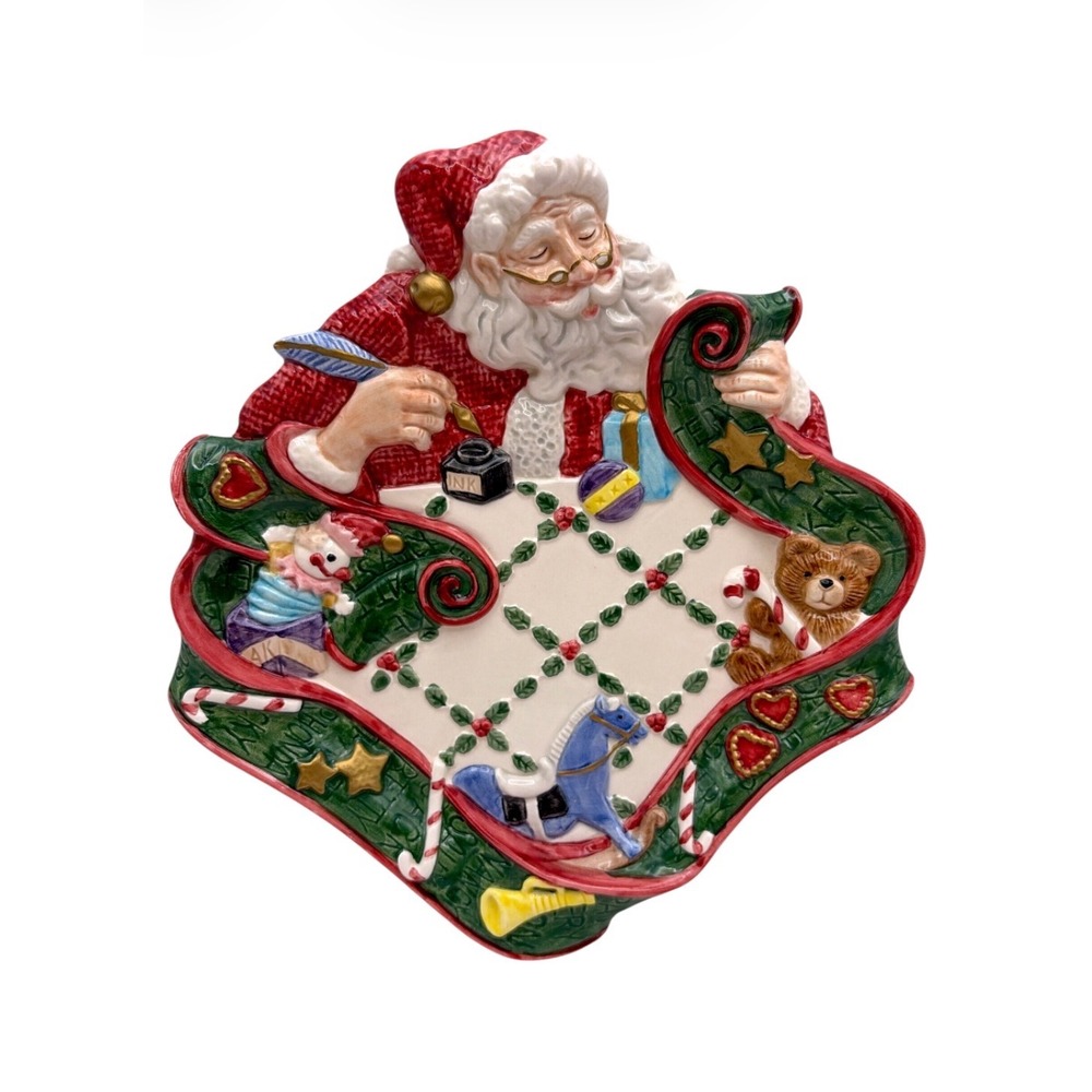 Fitz and Floyd Santa's List Christmas Canape Cookie Plate Vintage 1994 Ceramic